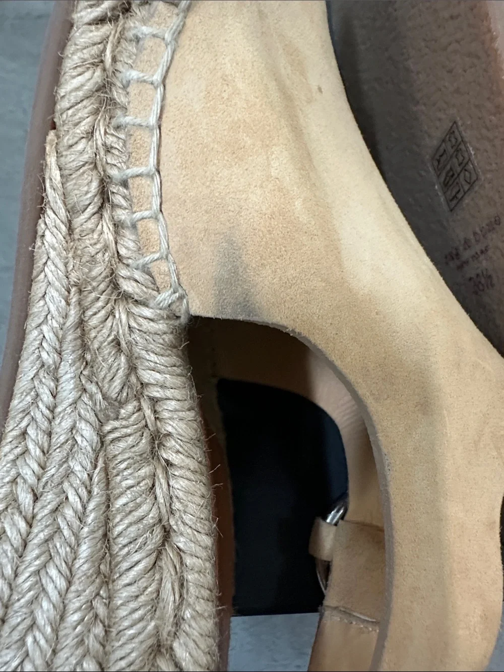 rag & bone Tan Suede Espadrille Wedge Sandals with Silver Buckle